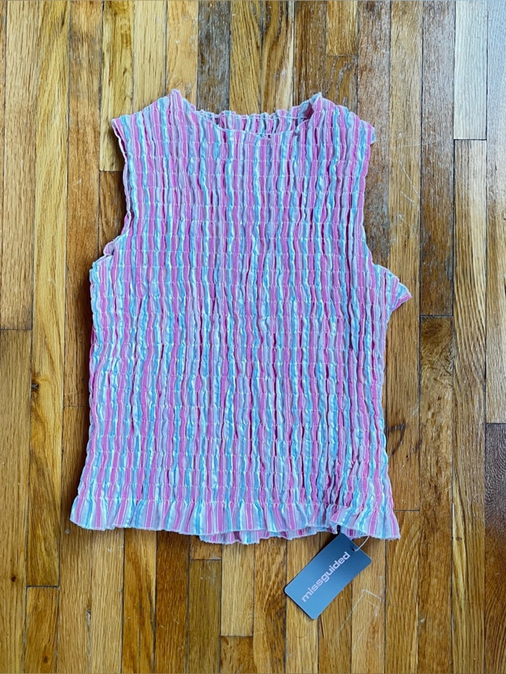 Missguided Pink Striped Rouched Sleeveless Tank